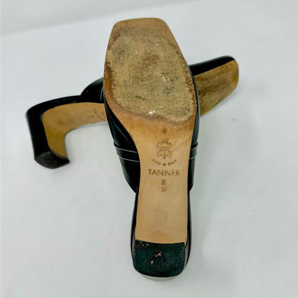 Brighton Tanner Black Leather Croc Embossed Buckle Mule Heels Size 8M Square Toe - Picture 9 of 10